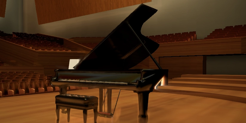 photo of piano on empty stage